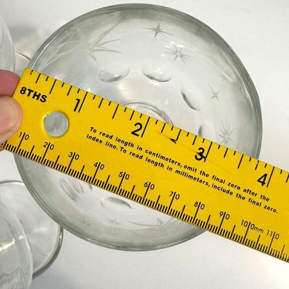 4 Vintage MCM Atomic Etched Starburst Clear Glass Goblets Set - Picture 5 of 5